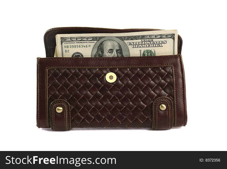 Purse with cash isolated over white background. Purse with cash isolated over white background