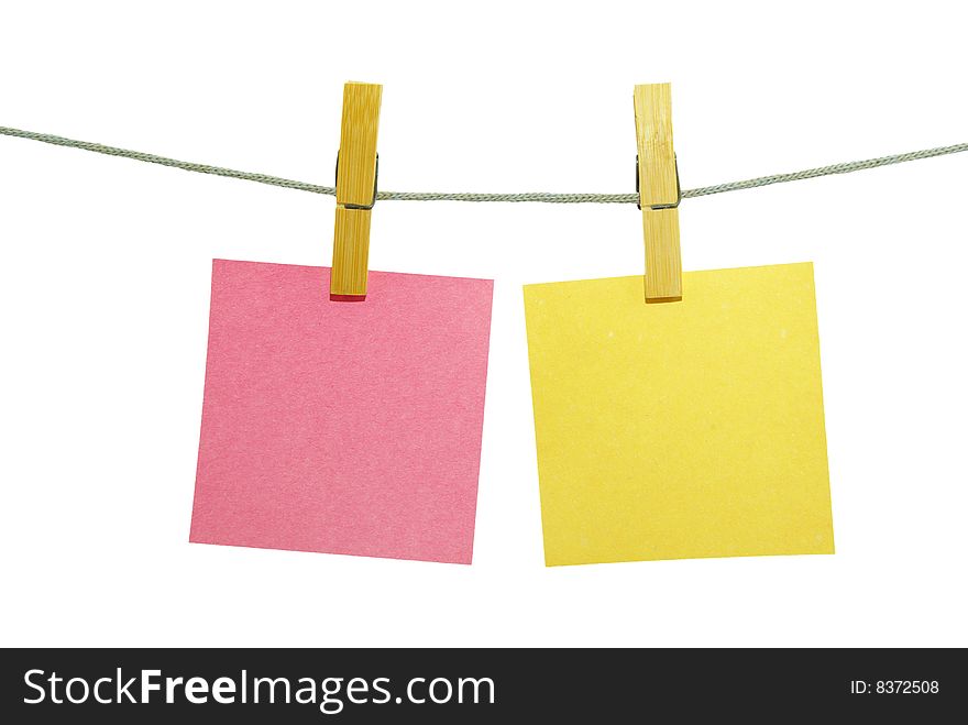 Note paper blanks on rope isolated on white