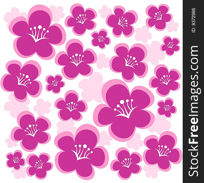 Cartoon pink flowers isolated on a white background. Cartoon pink flowers isolated on a white background.