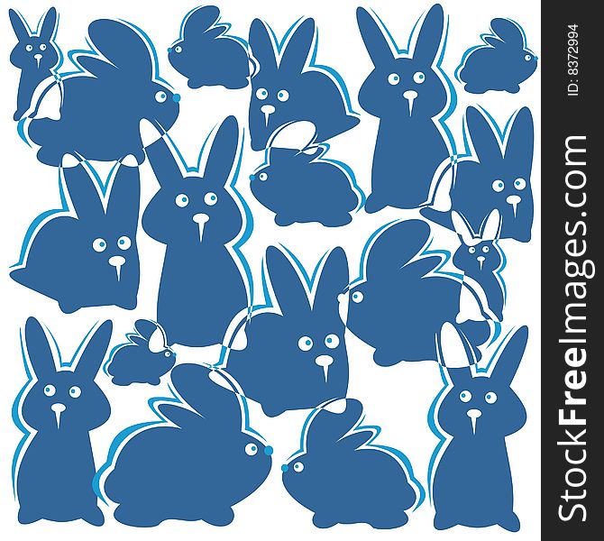 Cartoon blue rabbits pattern on a white background. Cartoon blue rabbits pattern on a white background.