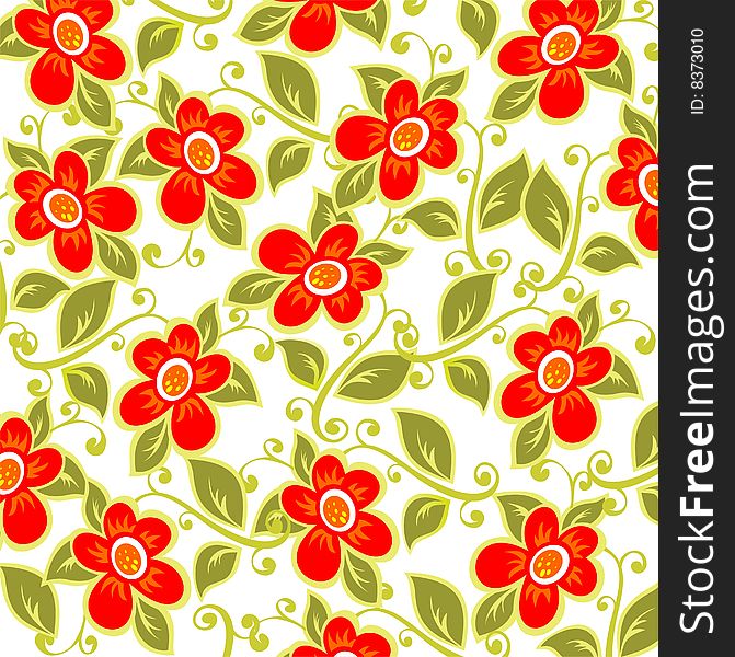 Cartoon  red flowers pattern on a white background. Cartoon  red flowers pattern on a white background.