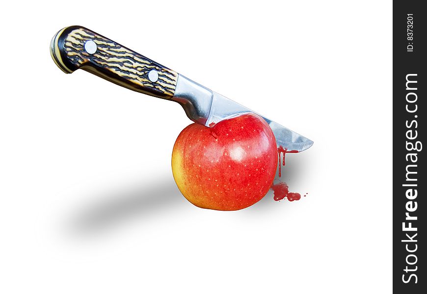 Than that an apple cuts in half. Blood flows down from a beautiful apple.