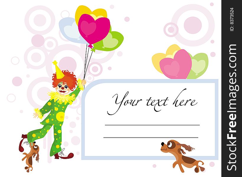 Funny vector background with clown and dogs. Funny vector background with clown and dogs