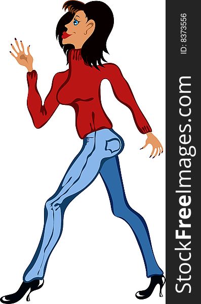 Cartoon Fashion Woman Greets Walking