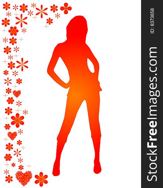 Illustration of girl and flower background. Illustration of girl and flower background