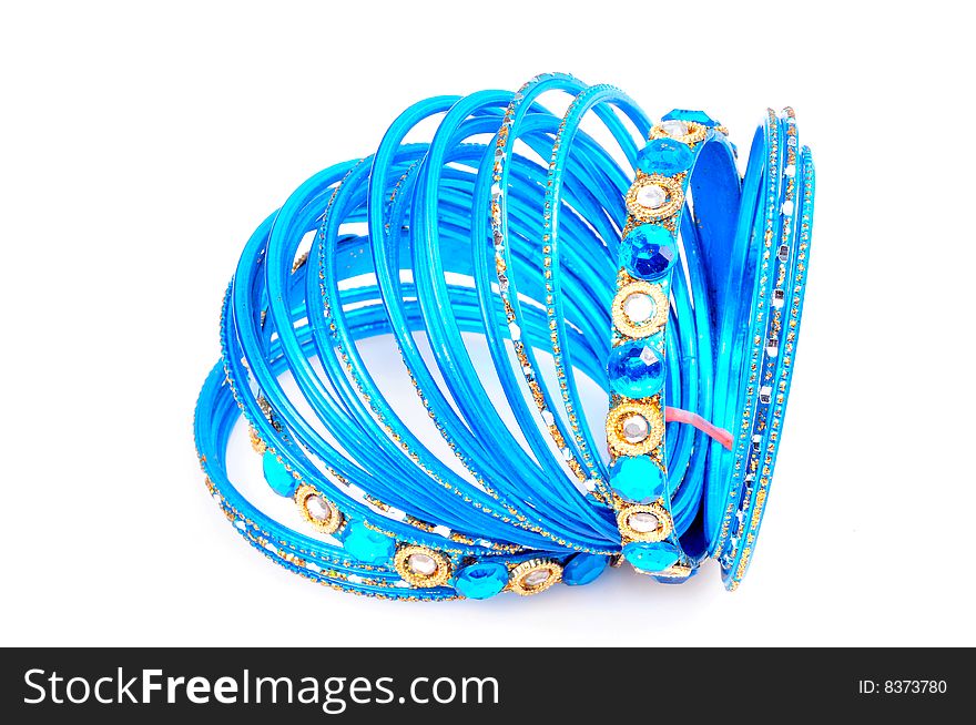 Blue bangles isolated on white.