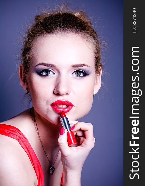 Lovely Young Woman With Red Lipstick