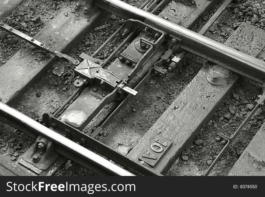 Close-up of vintage railroad tracks and engineering points. Close-up of vintage railroad tracks and engineering points