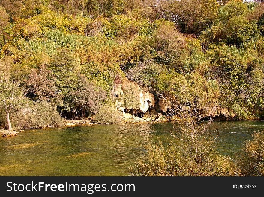 Travertine in the Krka national park in Croatia in autumn