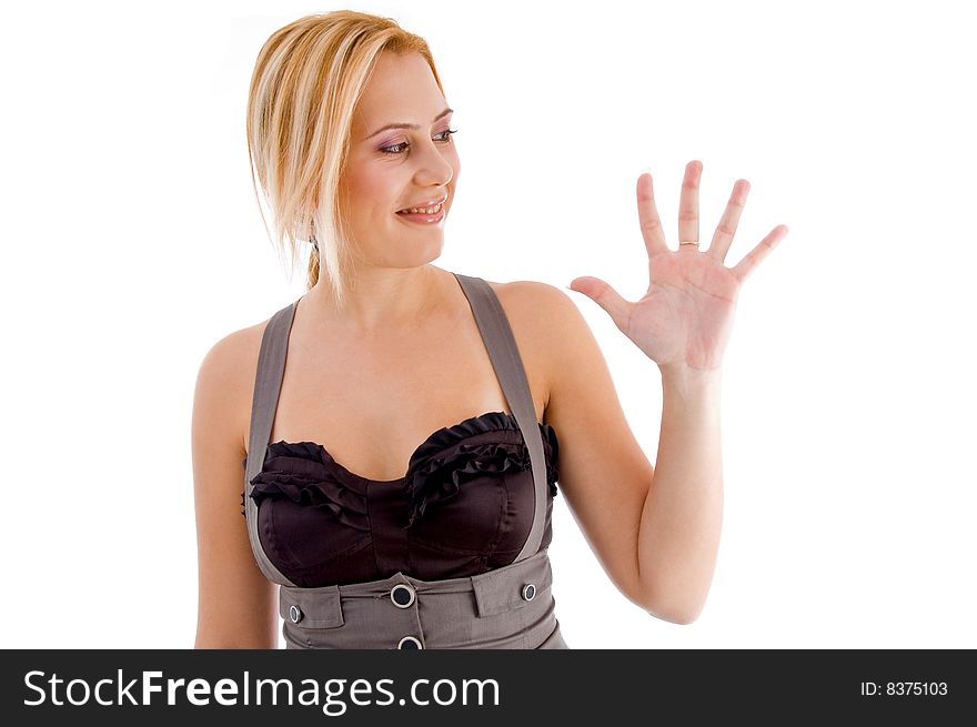 Female Showing Five Finger