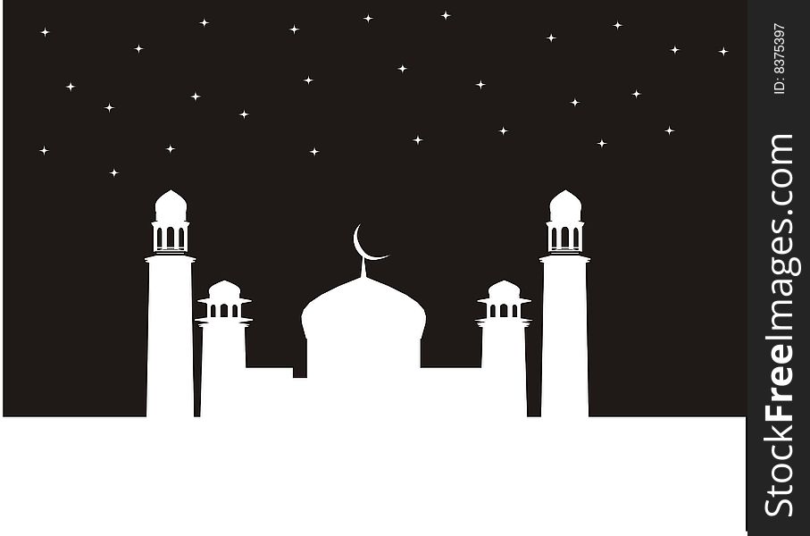 Mosque on night sky scene