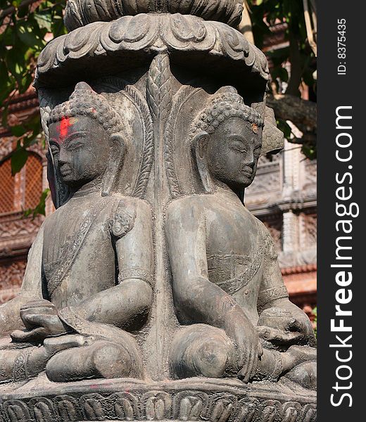 Buddhist sculpture. Monkey Temple (Swayambunath Stupa) in Nepal.