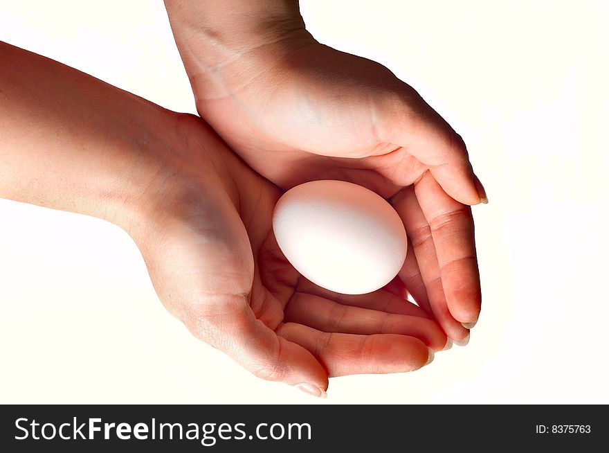 Two woman hands with egg. Two woman hands with egg