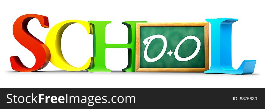 Three-dimensional word school with blackboard, with clipping path. Three-dimensional word school with blackboard, with clipping path