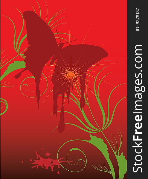 Butterfly ,blood on red decorative background. Butterfly ,blood on red decorative background