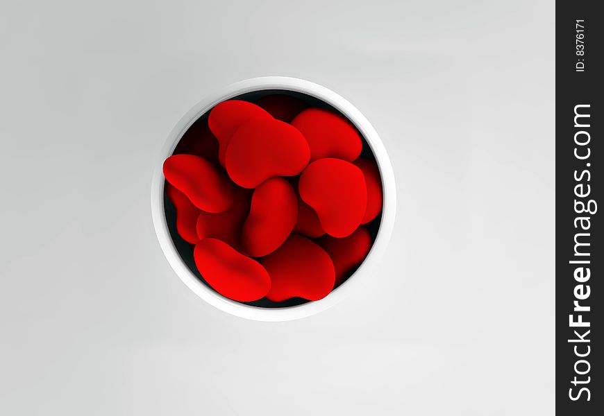 Hearts in porcelain container. 3d