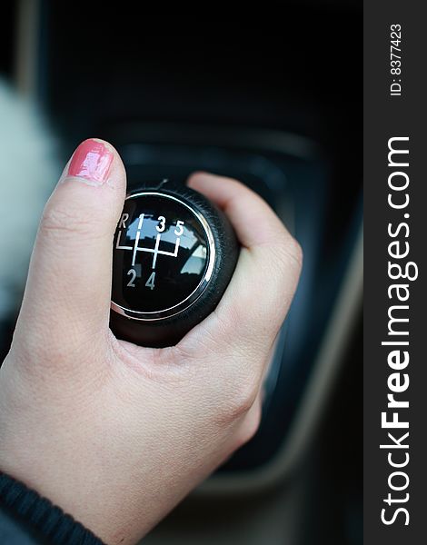 Driving steering wheel in a car.