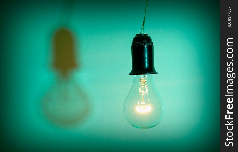 Light bulb on green background