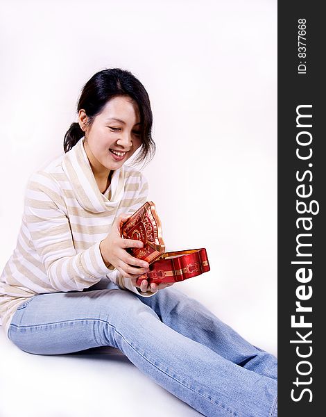 Woman Opening Present Box