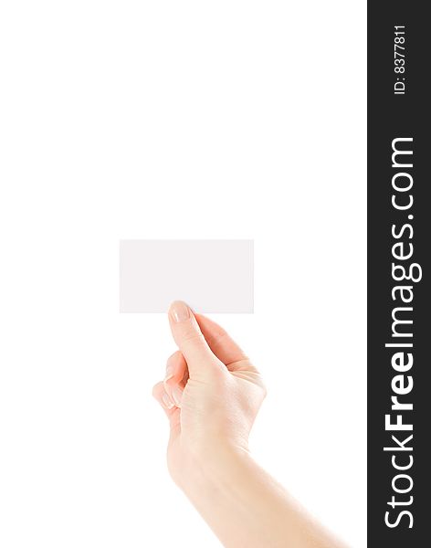 Hand And A Card Isolated On White Background