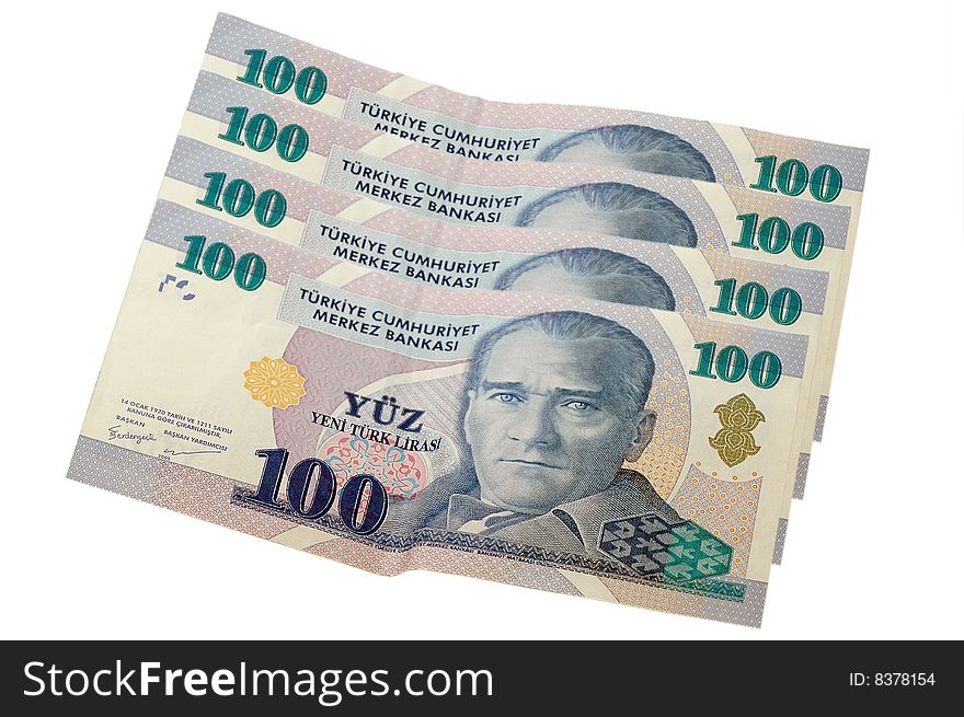 Money on a white background (turkish liras)