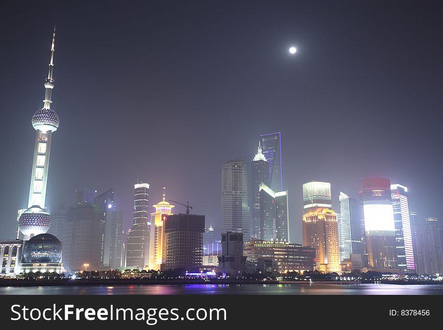 Shoot from the bund, at Huangpu River and Pudong at night. Shoot from the bund, at Huangpu River and Pudong at night