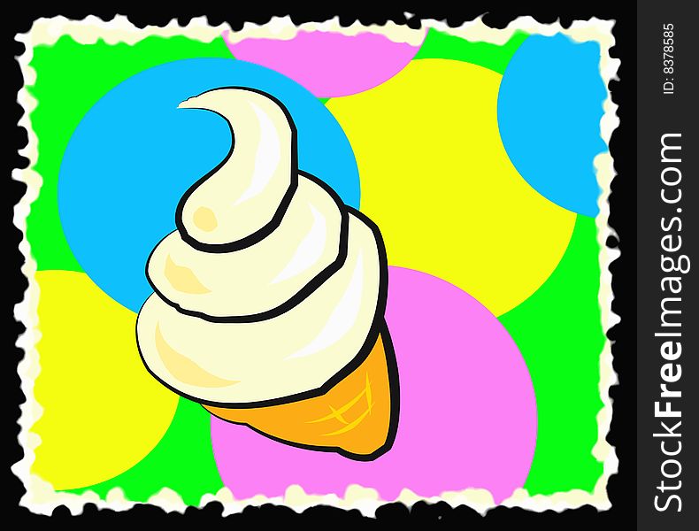 A funny soft and greedy icecream on a multicolor background surrounded by a black frame. Digital drawing. Coloured picture. A funny soft and greedy icecream on a multicolor background surrounded by a black frame. Digital drawing. Coloured picture.