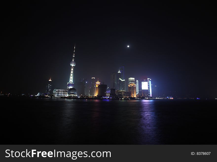 Shoot from the bund, at Huangpu River and Pudong at night. Shoot from the bund, at Huangpu River and Pudong at night