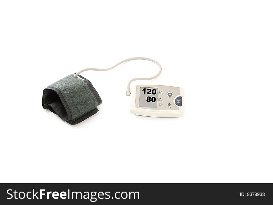 Digital blood pressure monitor isolated on white b