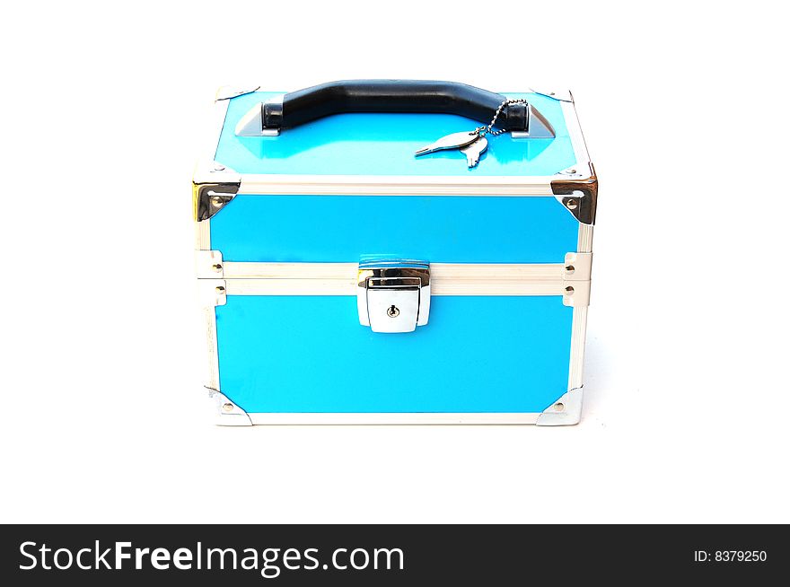 Shot of a blue metal tin on white background. Shot of a blue metal tin on white background