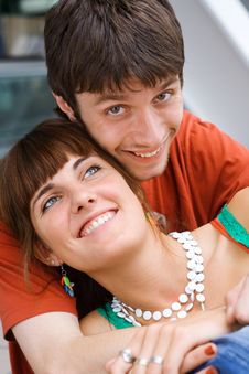 Young Smiling Teenagers Sit Together Stock Photography Young Smiling Teenagers Sit Together Stock Photography