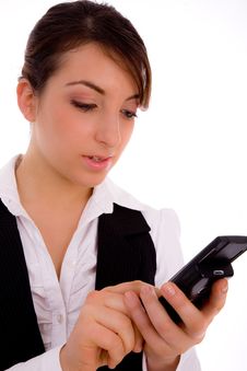 Front View Of Female Executive Using Cellphone Stock Image Front View Of Female Executive Using Cellphone Stock Image