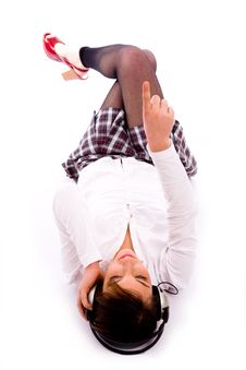 High Angle View Of Pointing Female Listening Music Royalty Free Stock Photography High Angle View Of Pointing Female Listening Music Royalty Free Stock Photography