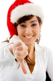 Smiling Christmas Female With Thumbs Down Stock Photos Smiling Christmas Female With Thumbs Down Stock Photos