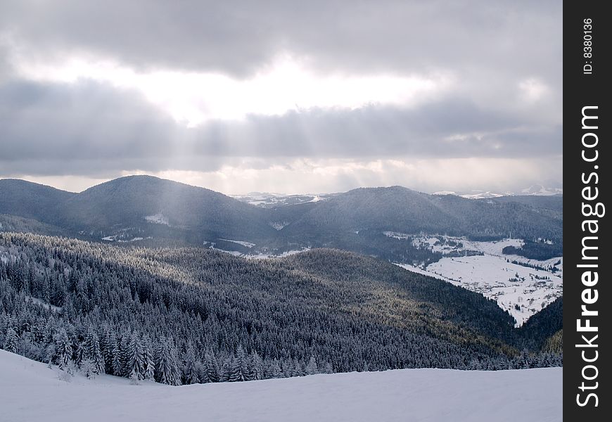 Winter sunlight at Carpathian  Mountains