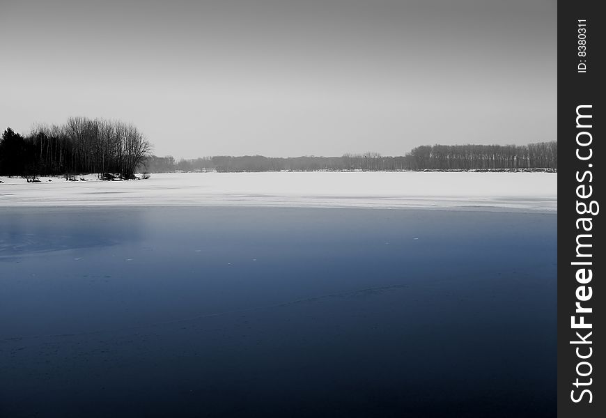 Winter day on the ice lake. Winter day on the ice lake