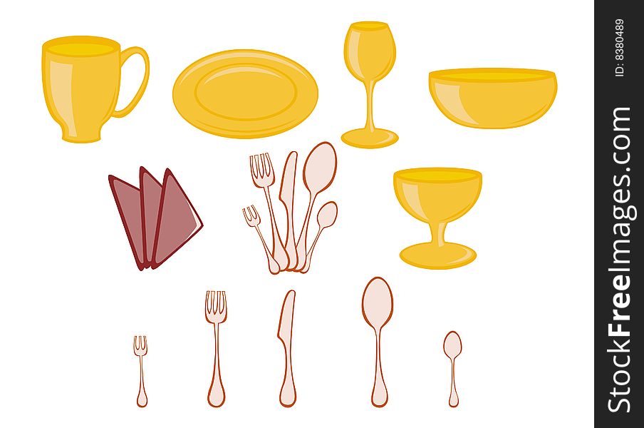 Vector illustration of Dining set. Kitchenware design elements. Vector illustration of Dining set. Kitchenware design elements