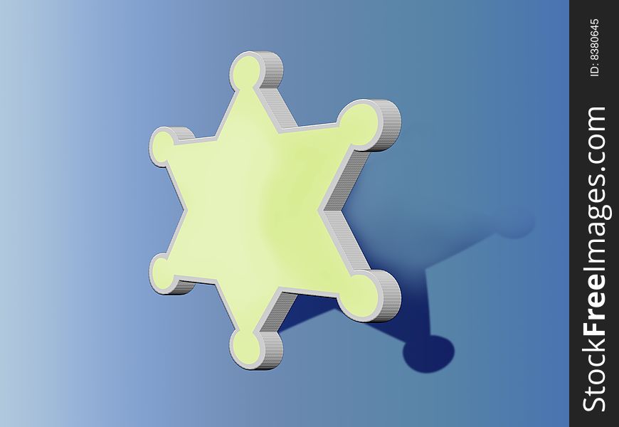 Yellow three-dimensional star on dark blue background