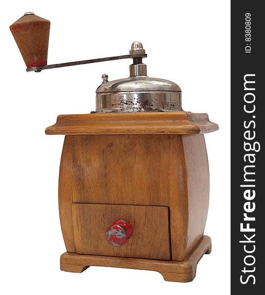 Picture of old coffee grinders. an isolated object on a white background