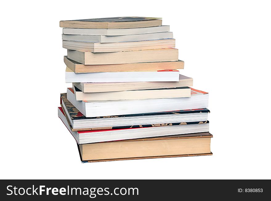 Superimposed standing books on a white background