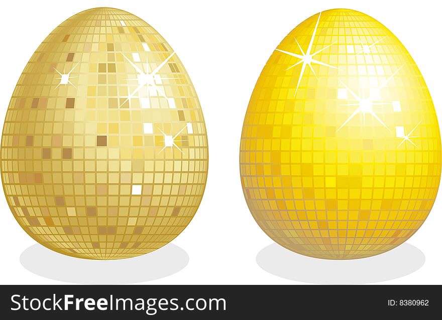Two golden Easter Eggs as glitter balls