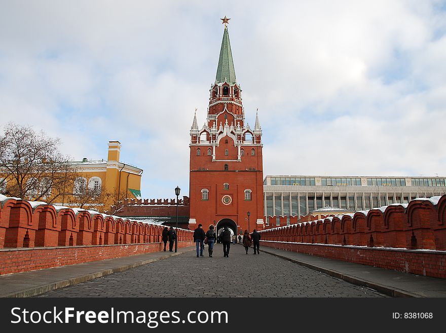 A road leading to Troitskaya tower of the Moscow Kremlin, Russia. A road leading to Troitskaya tower of the Moscow Kremlin, Russia
