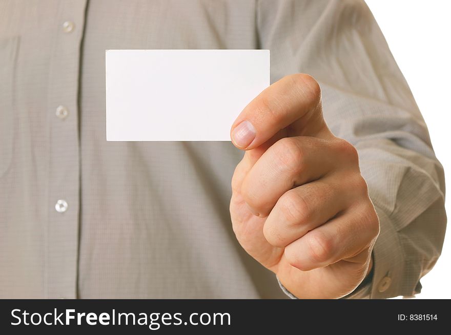 Business man holding visiting card