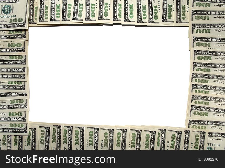 Frame made of dollars Isolated on a white background. Frame made of dollars Isolated on a white background