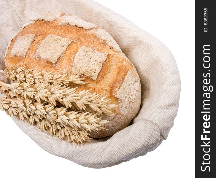 Close-up of the fresh village bread in the basket