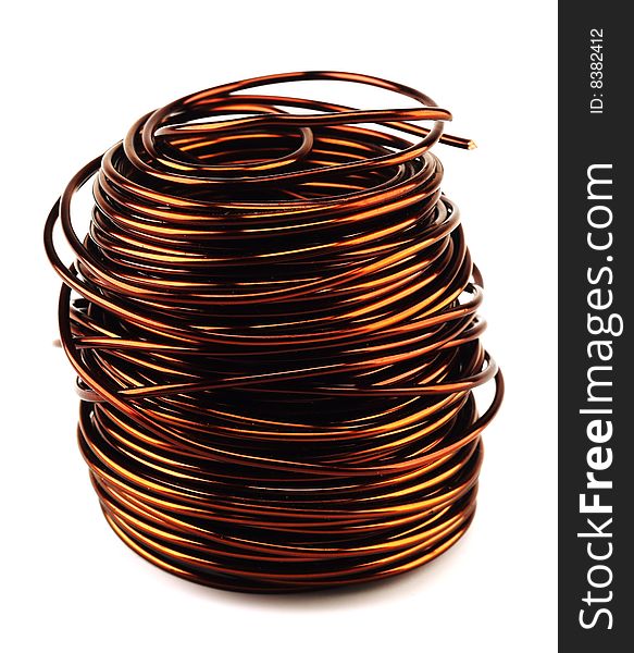 Copper wire bundle on the white background