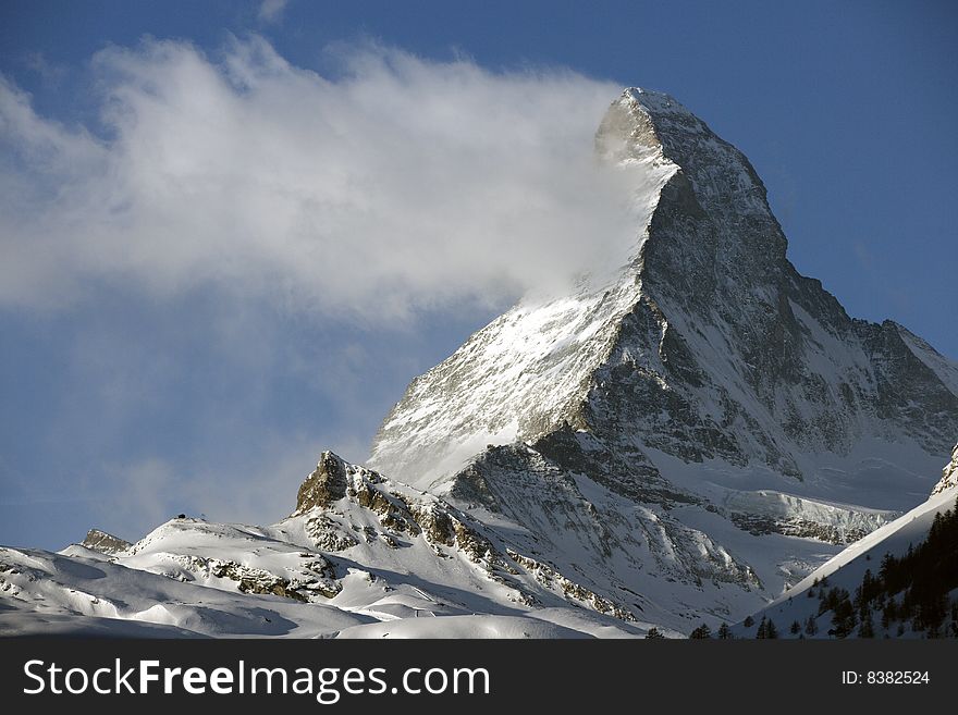 The Matterhorn peak in the Alps, Switzerland.