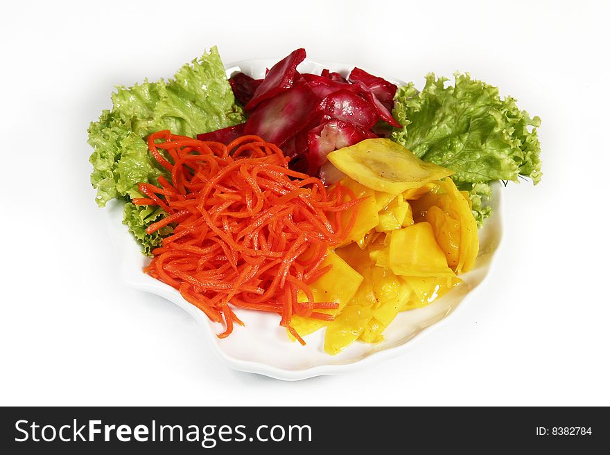 Pickled vegetables assorty on the plate