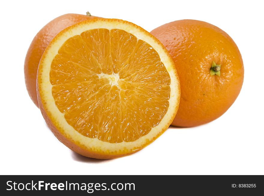 Three Fresh Oranges On White Background