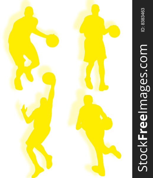 Basketball players silhouette in different poses and attitudes. Basketball players silhouette in different poses and attitudes